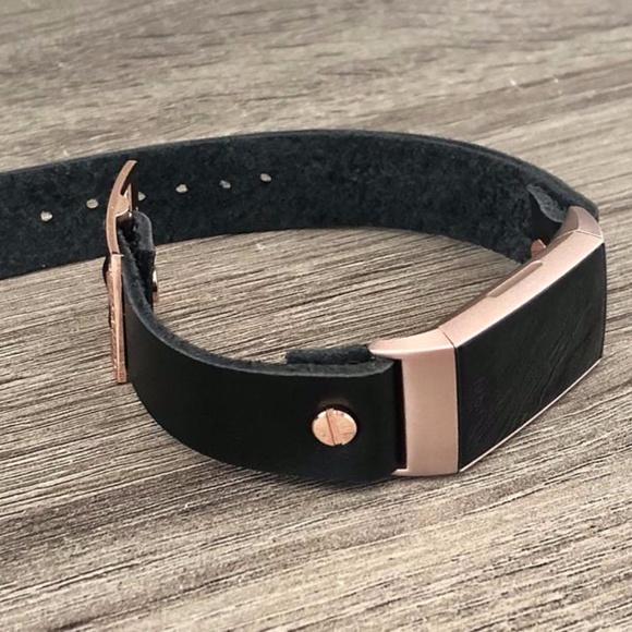 Fitbit Charge 4 Black Leather Rose Gold Band - Picture 2 of 8
